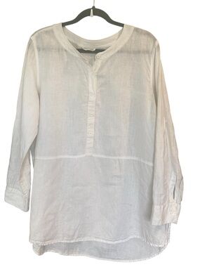 Eileen Fisher Irish Linen Tunic Top , White, Oversized, Lagenlook, Resortwear